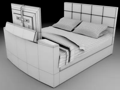 Modern kingsize TV bed -game ready asset Free low-poly 3D model