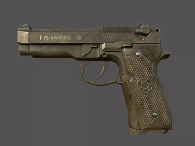 T75 pistol 3D model with PBR texture Low-poly 3D model