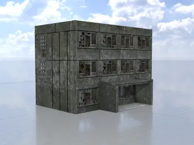 Old military barrack version 1 ruin 3 Low-poly 3D model