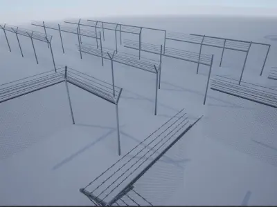 Lowpoly Modular Barbed Wire Fence Low-poly 3D model