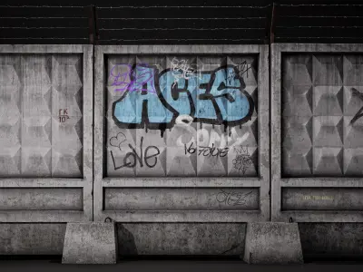 Asset of concrete USSR fence PO2 with varying degrees of wear Low-poly 3D model