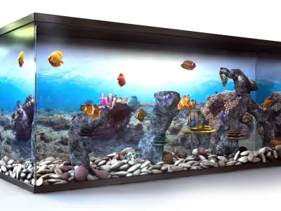 Aquarium with fish and rocks in it Low-poly 3D model