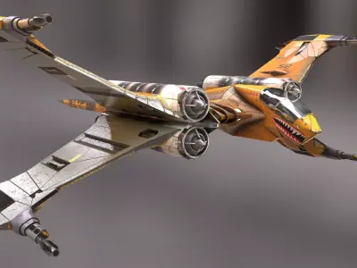 T-Fighter space superiority fighter Low-poly 3D model