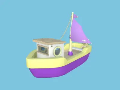 Cartoon Boat 04 - Purple Yellow - Low Poly Ship Low-poly 3D model