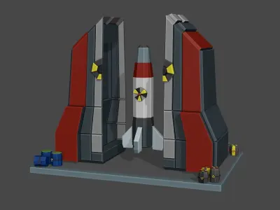 Nuclear Silo and Warhead Missile Ready to Fly Low-poly 3D model