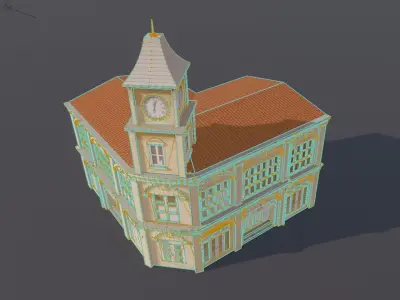 Phuket-Oldtown-1 building with clock tower Low-poly 3D model