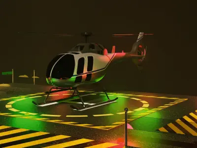 Helipad with Helicopter Low-poly 3D model