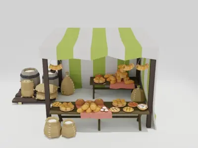Low poly medieval marketplace Low-poly 3D model