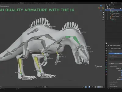 Rigged Alien Dinosaur Cartoon Gameready Low-poly 3D model