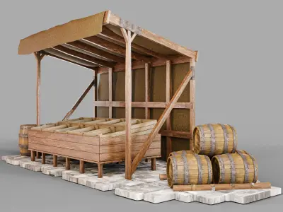 Medieval Market Stall Low-poly 3D model