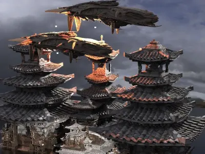 General Warlord Temples with Air ships 2 3D model