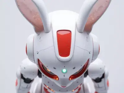 Cute Robot Bunny 3D Model Glowing Eyes Chibi Design Low-poly 3D model