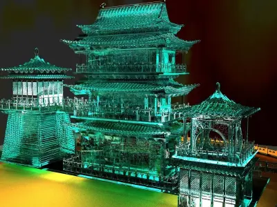 Chinese ancient icy sculpture Pavilion 3D model