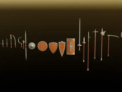 24 Low-poly Medieval Fantasy Weapons For Games And 3D Printing Low-poly 3D model