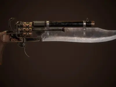 Gunblade Vintage Revolver Low-poly 3D model