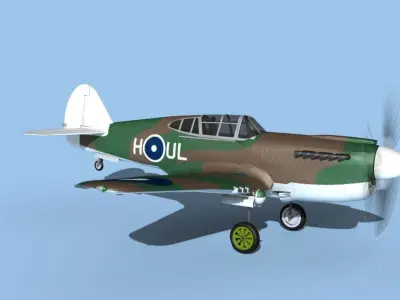 Curtiss P-40F Tomahawk V09 RAAF 3D model