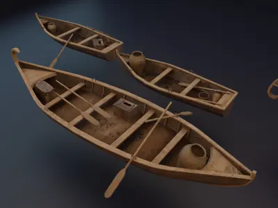 Wooden Boat pack Low-poly 3D model