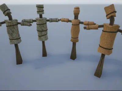 Lowpoly sack and Reed Practice Dummies Low-poly 3D model