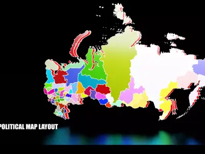 RUSSIA POLITICAL MAP LAYOUT  Low-poly 3D model