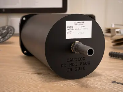 Cylindrical Aircraft Altimeter Mechanical Dial Black Rigged 3D model