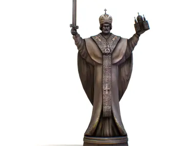Bronze Monument Statue Priest Monk Low-poly 3D model