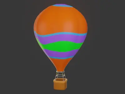 Hot Air Balloon Simple stylized Low-poly 3D model