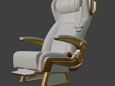 Luxury VIP Aircraft Seat White Leather Gold 3D Model 3D model
