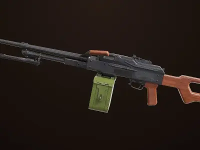 Machine Gun 11 Wood handle All PBR Unity UE Textures Low-poly 3D model