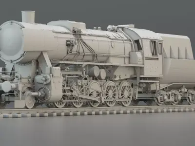 WWII German Steam Locomotive BR52 with Tender 3D model