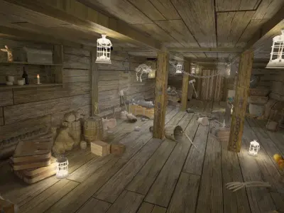 Abandoned pirate ship with weapons 3D model