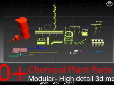 Chemical Plant Parts- Modular Kitbash 3D model
