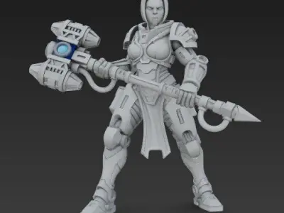 3D Printable Iron Oath Dawn Hammer Female Warrior Figure 3D model