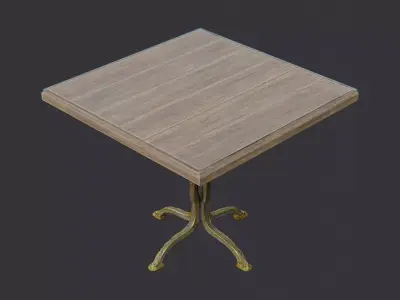 Wooden hotel restaurant table with a sturdy base Low-poly 3D model