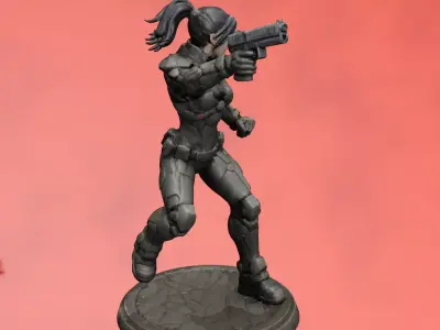 Cyber Tactical Female Warrior Dynamic Pose Action Figure STL 3D print model
