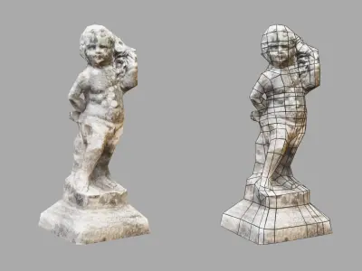 Weathered Cherub Angel Statue Low-poly 3D model