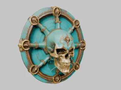 Medieval Fantasy Round Skull Shield Low-poly 3D model