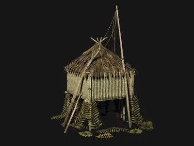 JUNGLE SWAMP STILT HUT SHELTER COTTAGE AAA COLLECTION Low-poly 3D model