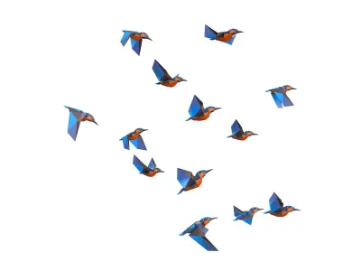 Animated Flock Birds lowpoly art style Calibri Low-poly 3D model