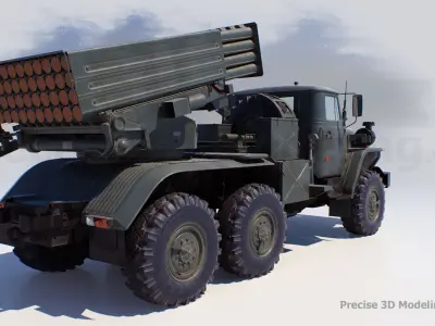 BM-21 Soviet truck-mounted 122 mm multiple rocket launcher 3D model