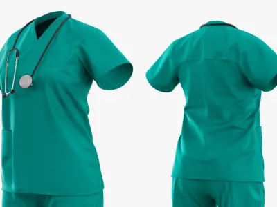 Medical Scrubs Uniform with Stethoscope No Body Teal 3D model