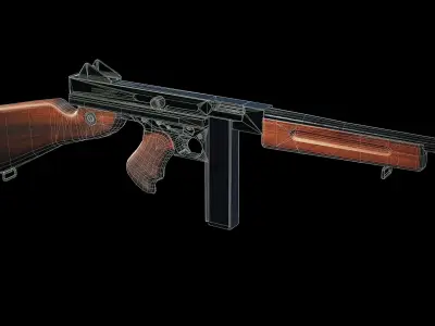 M1A1 Thompson submachine gun - 4 different skins - game ready Free low-poly 3D model