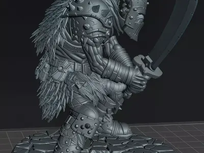 Orc Warlord with TwoHanded Curved Sword Fantasy Orc STL 3D print model