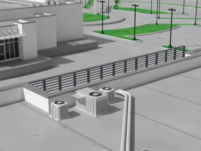 Flat Roof Building White 3D model