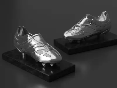 Silver Football Boot Trophy On Marble Base 3D model