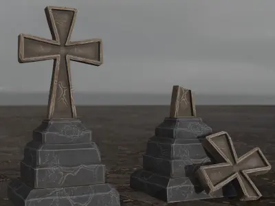 Hand Sculpted cemetery gravestones part 5 Low-poly 3D model