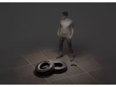 Old Car Tire Rubber Wheel Dirty with Bird Droppings Dock Pier 3D model