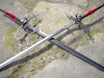 Classic German Zweihander circa 1600  Game Ready 3D Model Low-poly 3D model