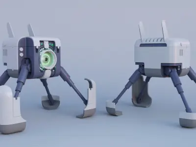 Cubebot robot with two legs and eye 3D model
