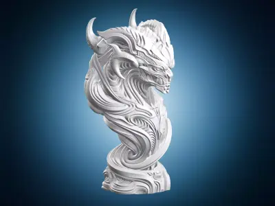 Ornate Horned Alien Bust Sculpture 3D print model