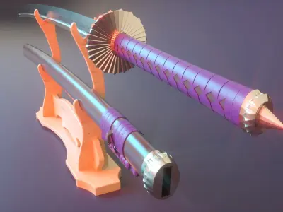 Low-poly Katana sword with sheath and display stand Low-poly 3D model